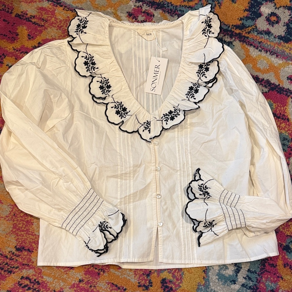 NWT Sonmer Margarita Blouse in Ecru - Size Large | Quiet Luxury Brand - Picture 4 of 6